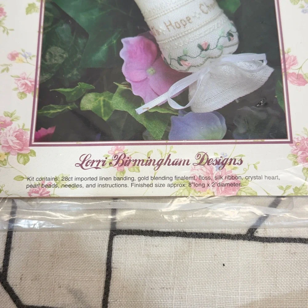 Lorri Birmingham Designs Silk Ribbon Needle Roll Kit White Faith Hope Charity